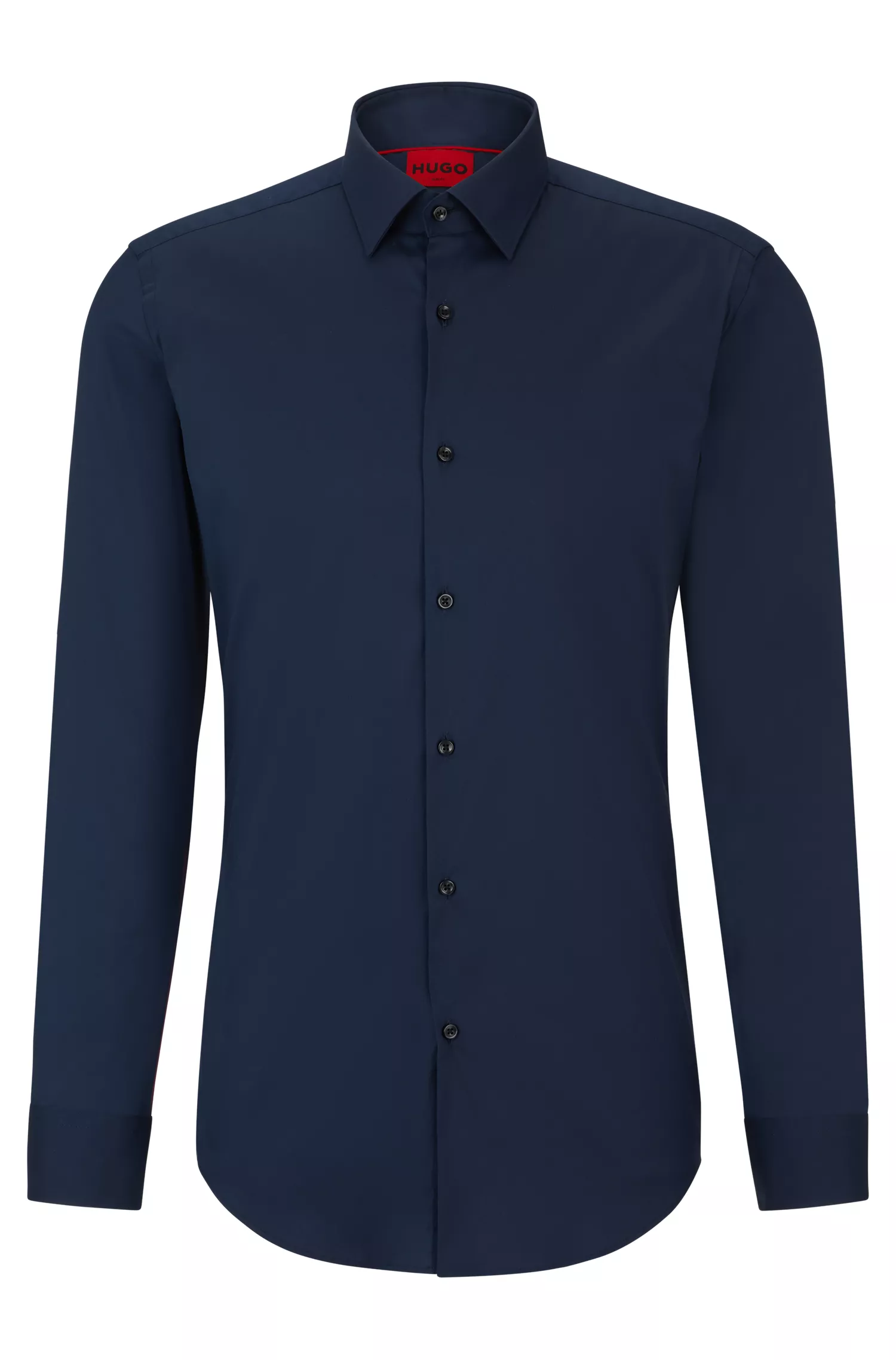 Camisa HUGO vermelha, corte slim, em popeline de algodão misto.