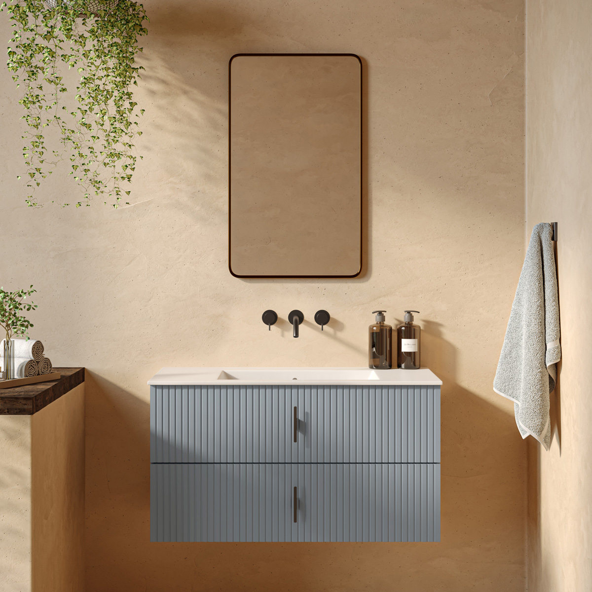 Muebles Raya onderkast ribbelfront 100cm met 2 softclose lades blauwgrijs