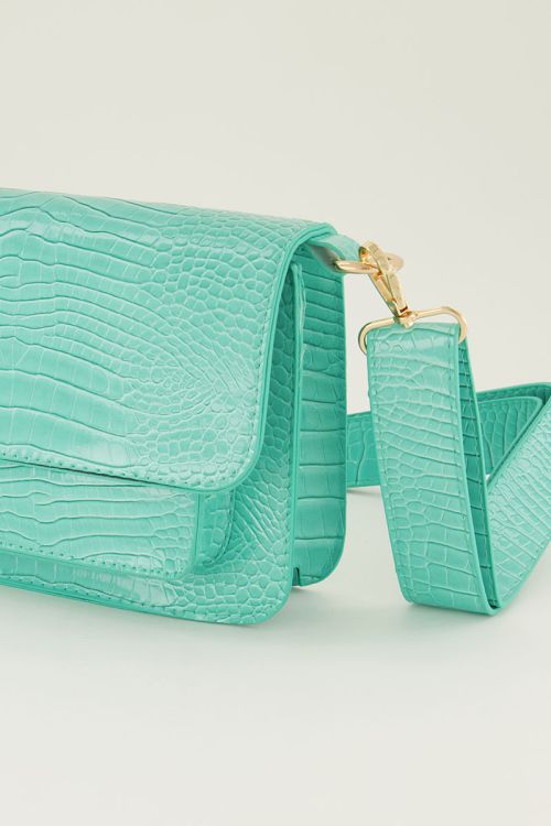 Turquoise schoudertas met croco print