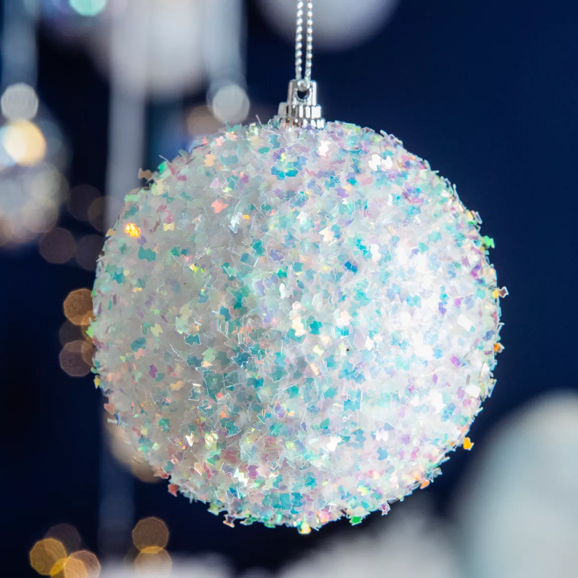 Lot de 12 boules de Noël (D80 mm) Sequins Blanc irisé