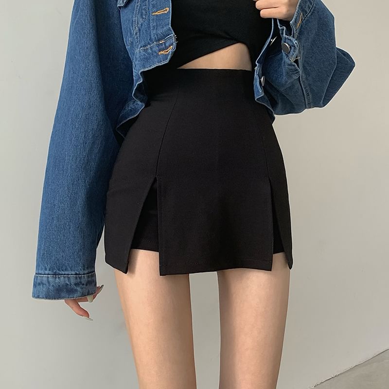deersweeti - Hoge taille effen skort met zijsplit