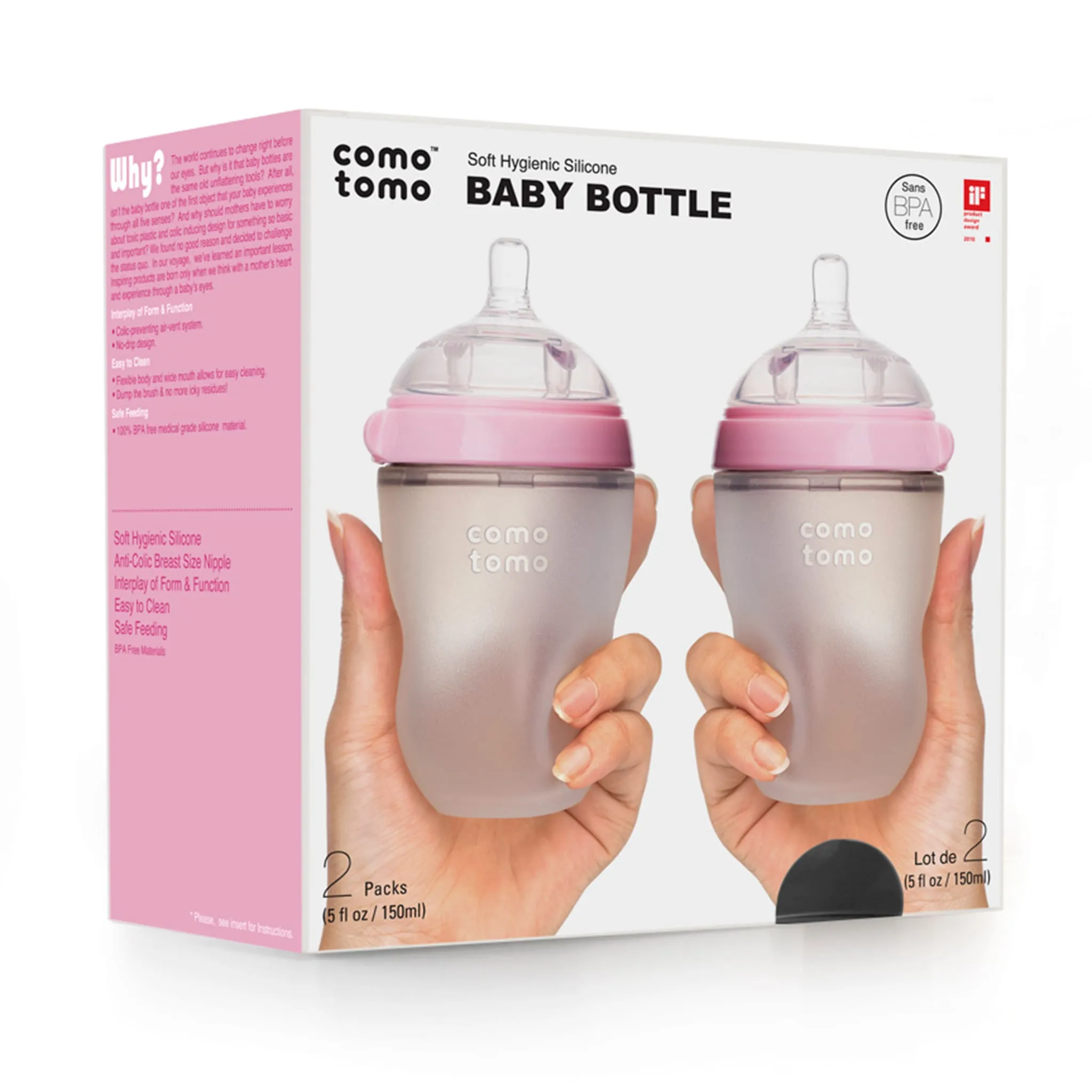 Como Tomo Biberon Souple à Flot Naturel Prévention des Coliques 250ml Ensemble de 2 - Rose