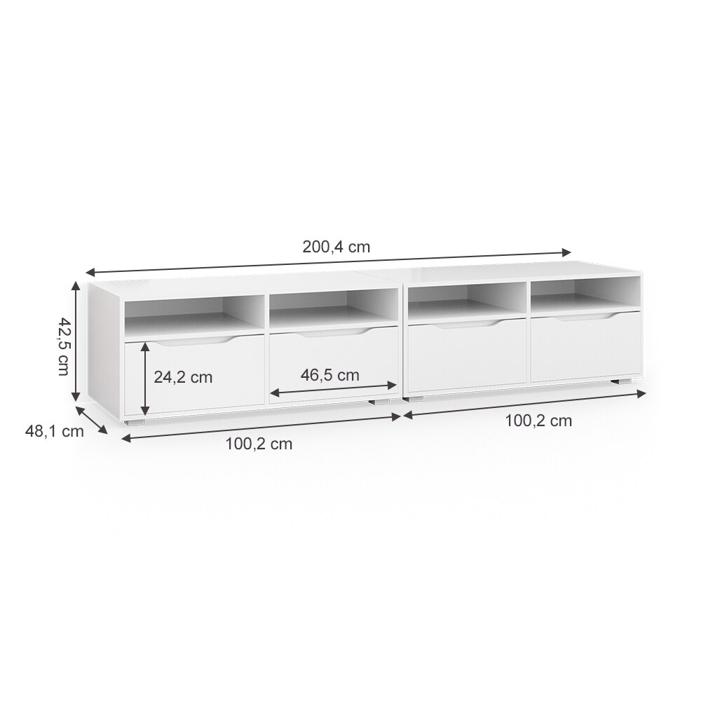 Vicco Lowboard Ruben weiß 200cm TV-Board Fernsehschrank TV-Schrank Regal Tisch