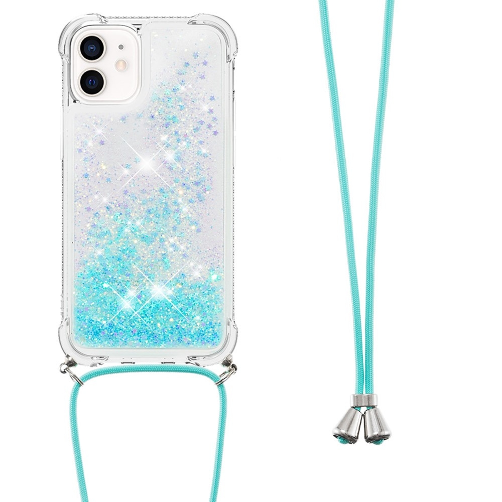 iPhone 12 / iPhone 12 Pro Necklace Gummi Hülle Liquid Glitzer   Handykette (130cm) - Türkis