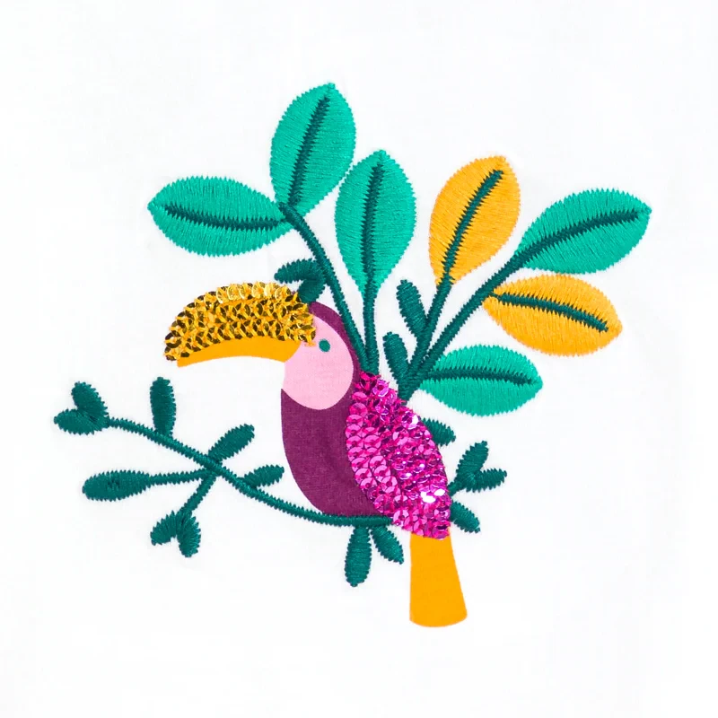 T-shirt manches volantés toucan blanc bébé fille Blanc
