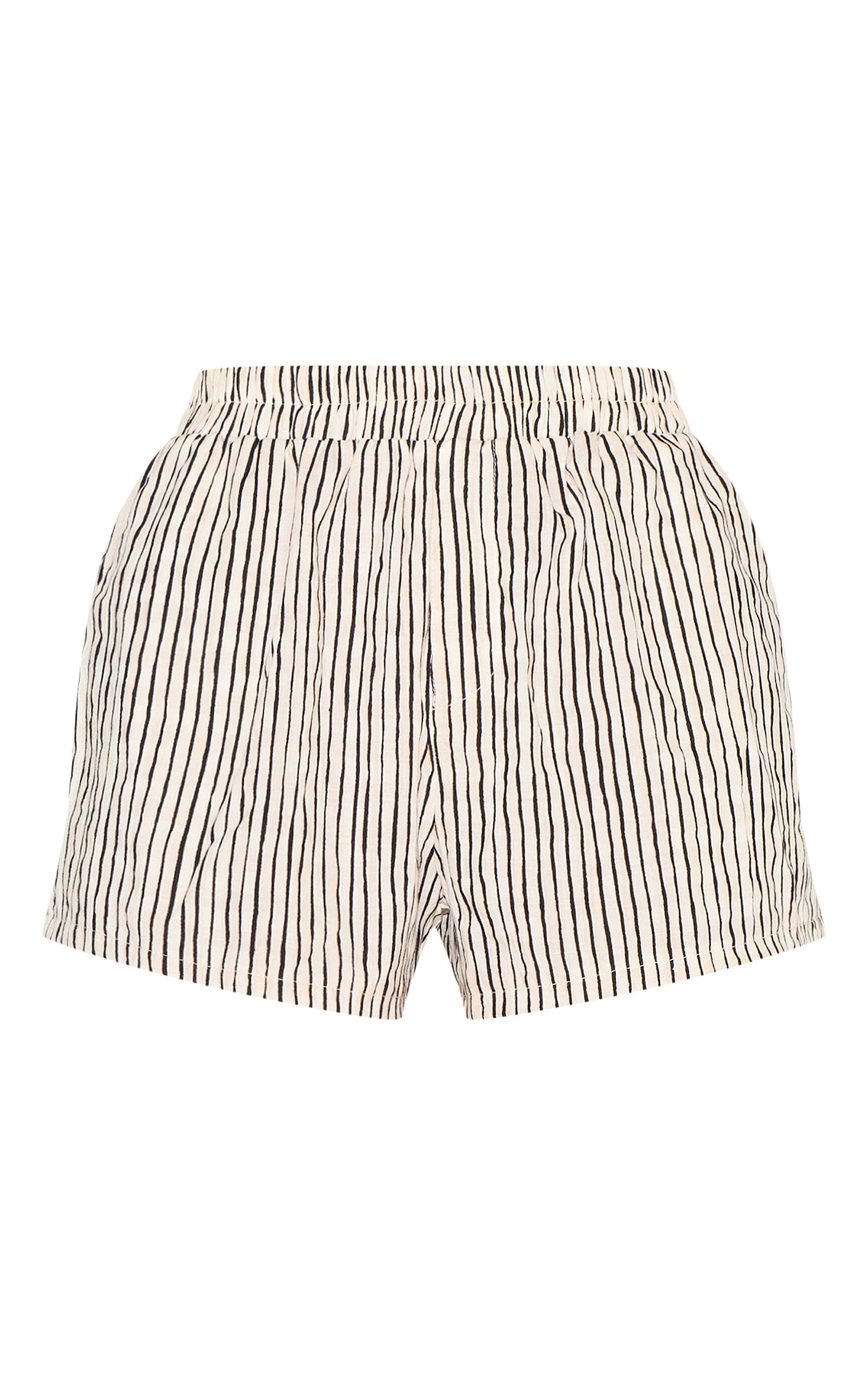 Noir Short Ample À Rayures Effet Lin
