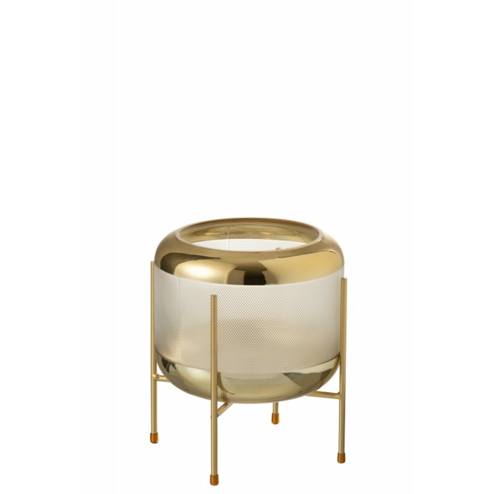 Vase rond en verre sur pied en métal doré 20x20cm