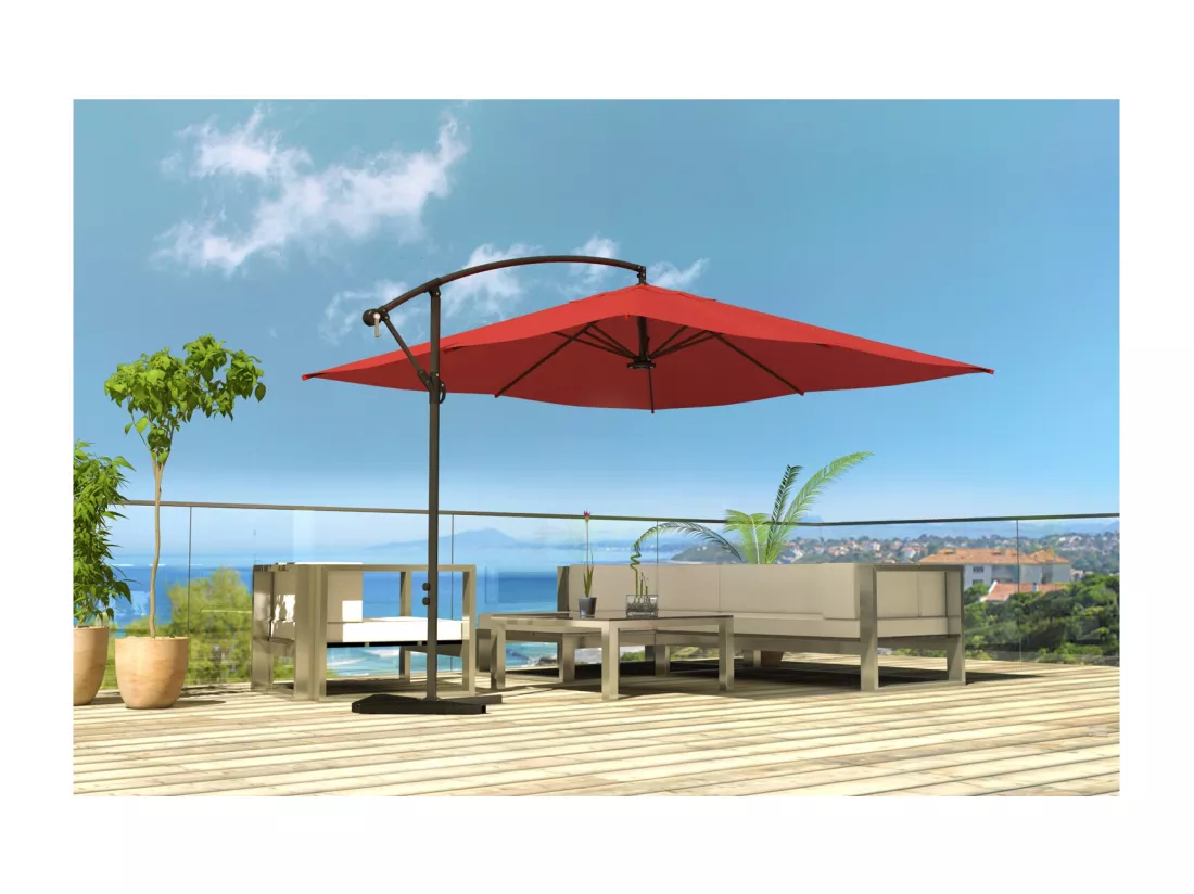 Parasol LED déporté carré 3x3m terracotta SOLENZARA LED