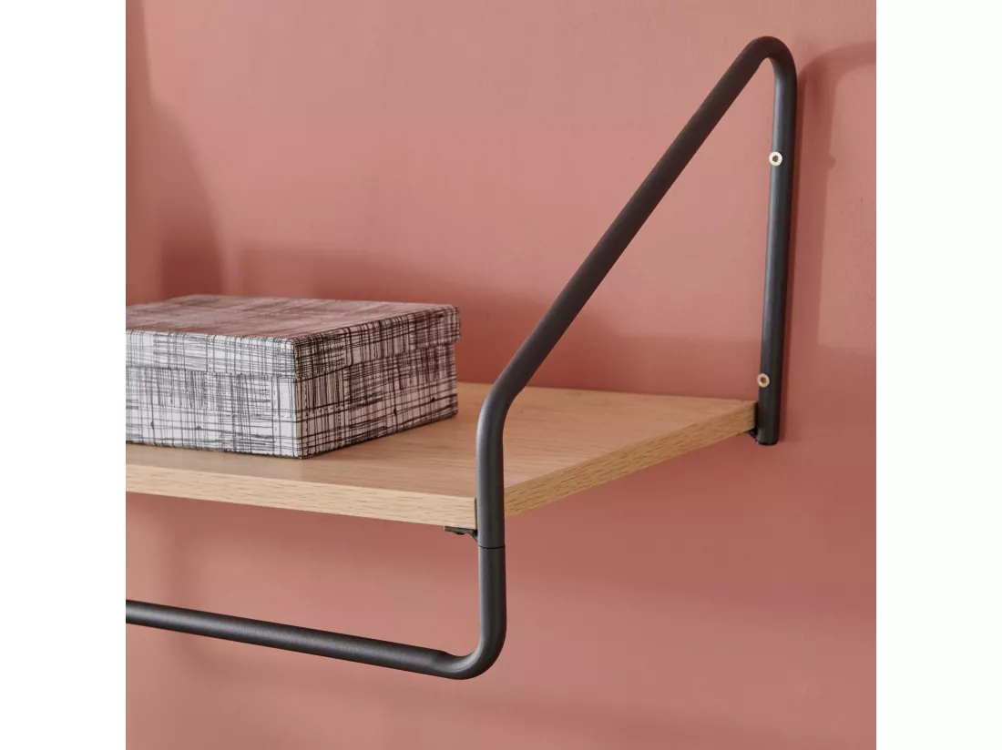 Penderie étagère murale bois et métal noir L90 cm NELO