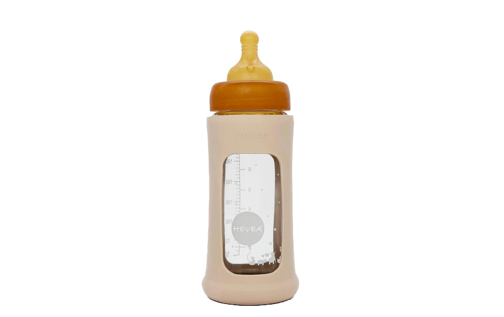 Trinkflasche Sand 3+ Mt. 250 mlPlastikfreie Weithals-Babyflasche mit Hülle