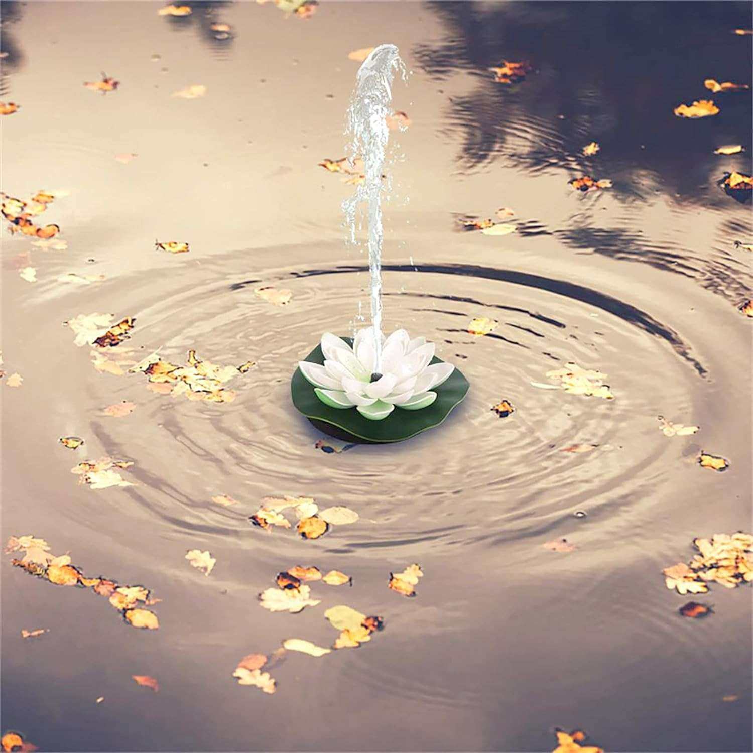 (Ø17.5cm) Schwimmende Solar Seerose Springbrunnen Deko Gartenteich Fontäne - Weiss