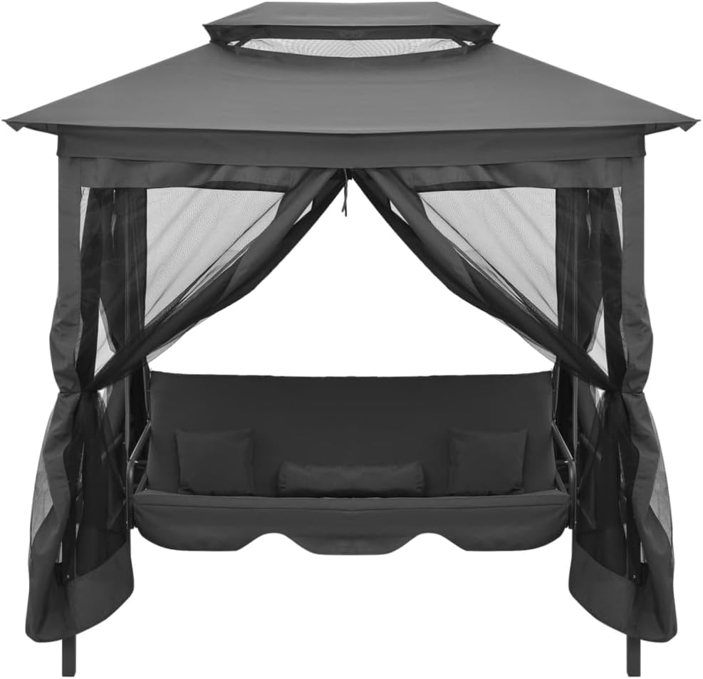 Refined Hollywoodschaukel Dach Bettfunktion Gartenschaukel Schaukelbank Liege Gartenschaukel mit Bettfunktion und Dach 220×160×240 cm Stahl