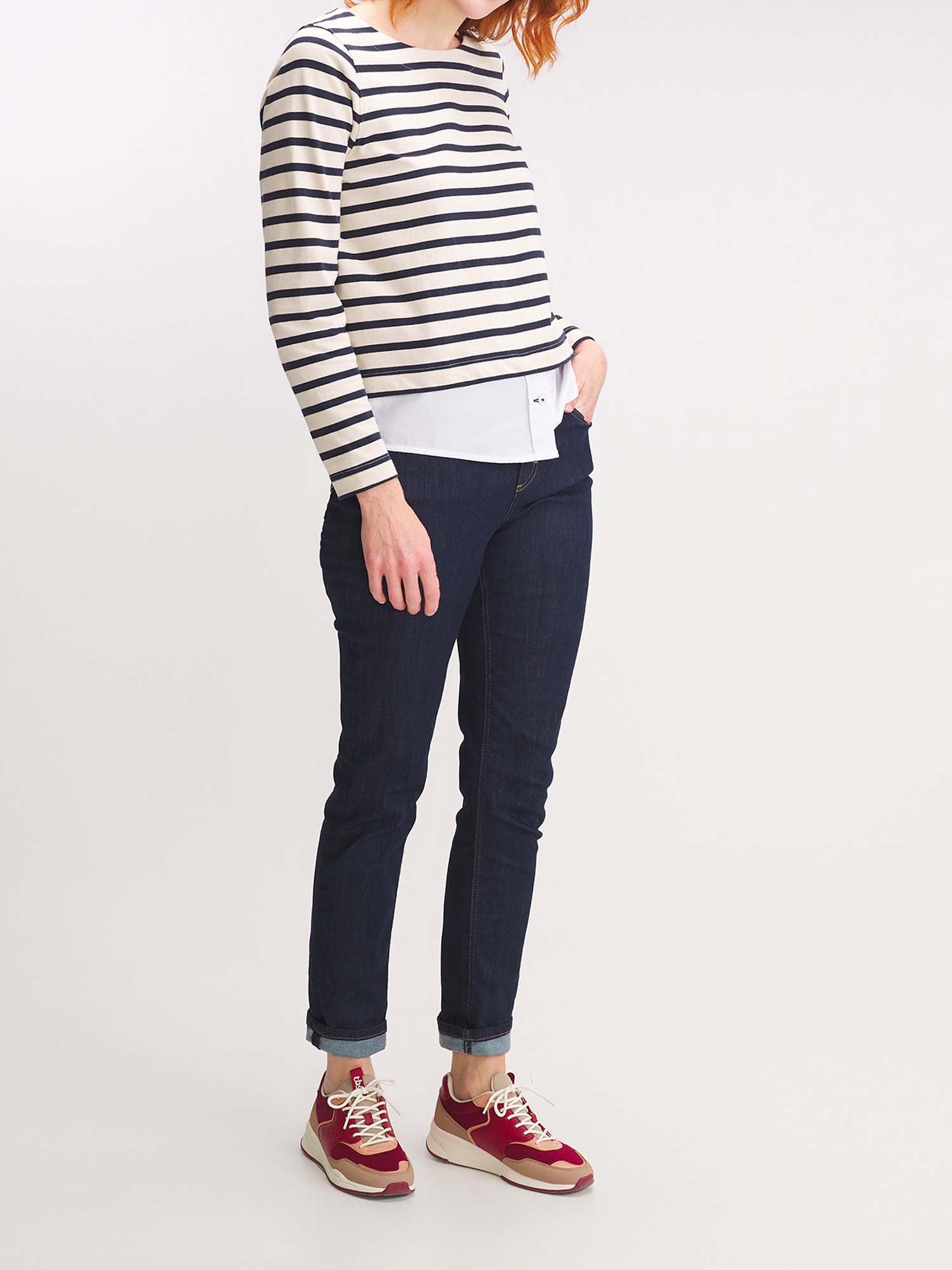 Tee Shirt Marinière Femme Manches Longues Marine