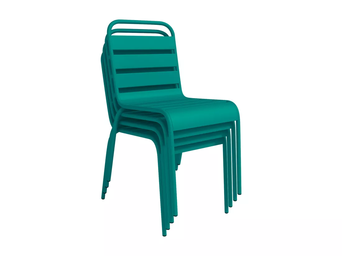 Salle à manger de jardin en métal - une table L.80 cm et 2 chaises empilables - Bleu canard - MIRMANDE de MYLIA