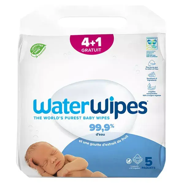 Lenços umedecidos WaterWipes Pure, pacote com 4 unidades + 1 grátis