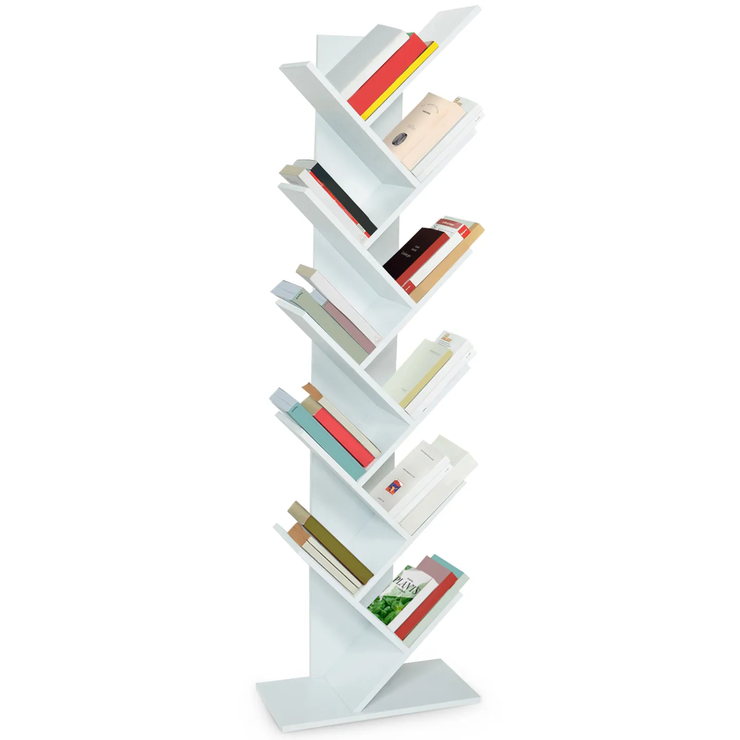 Etagère bibliothèque à livres TEA forme d'arbre 10 niveaux blanche