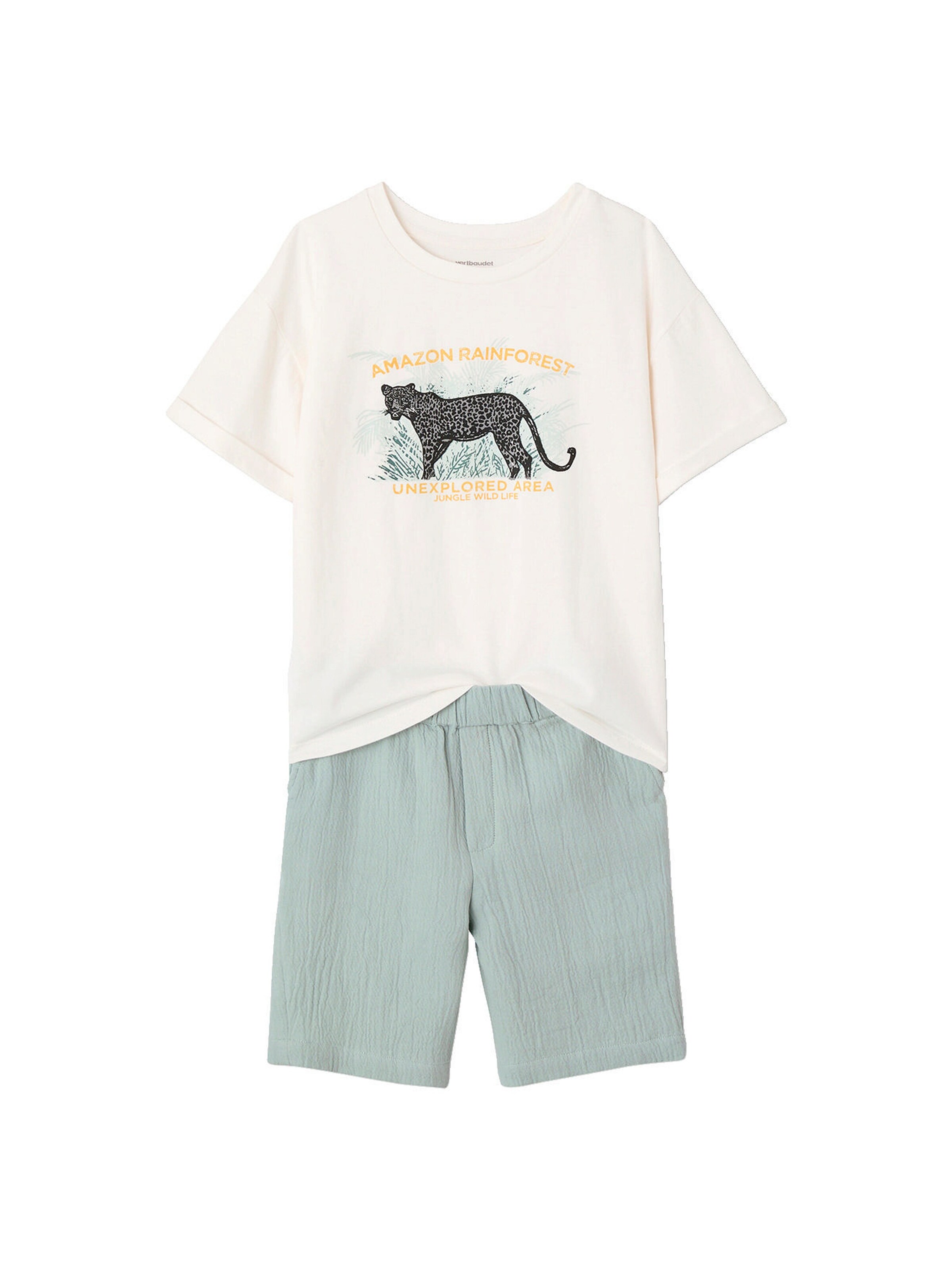 Vertbaudet Jungen-Set: T-Shirt & Shorts salbeigrün
