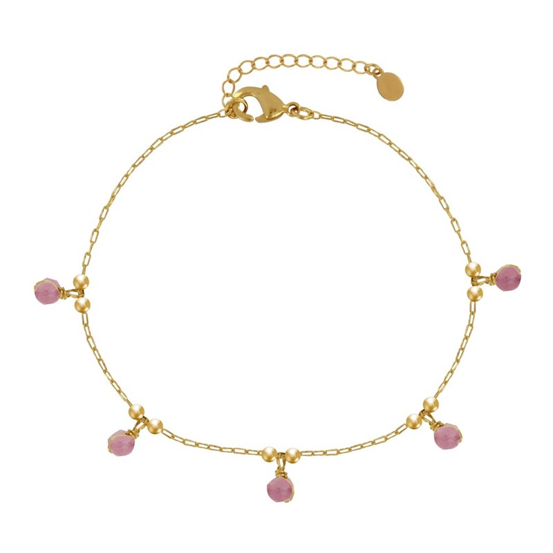 Bracelet Plaqué Or 5 Perles Facettées de Tourmaline