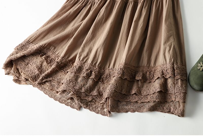 CosmoCorner - Midi-lijn rok met elastische taille en kanten rand