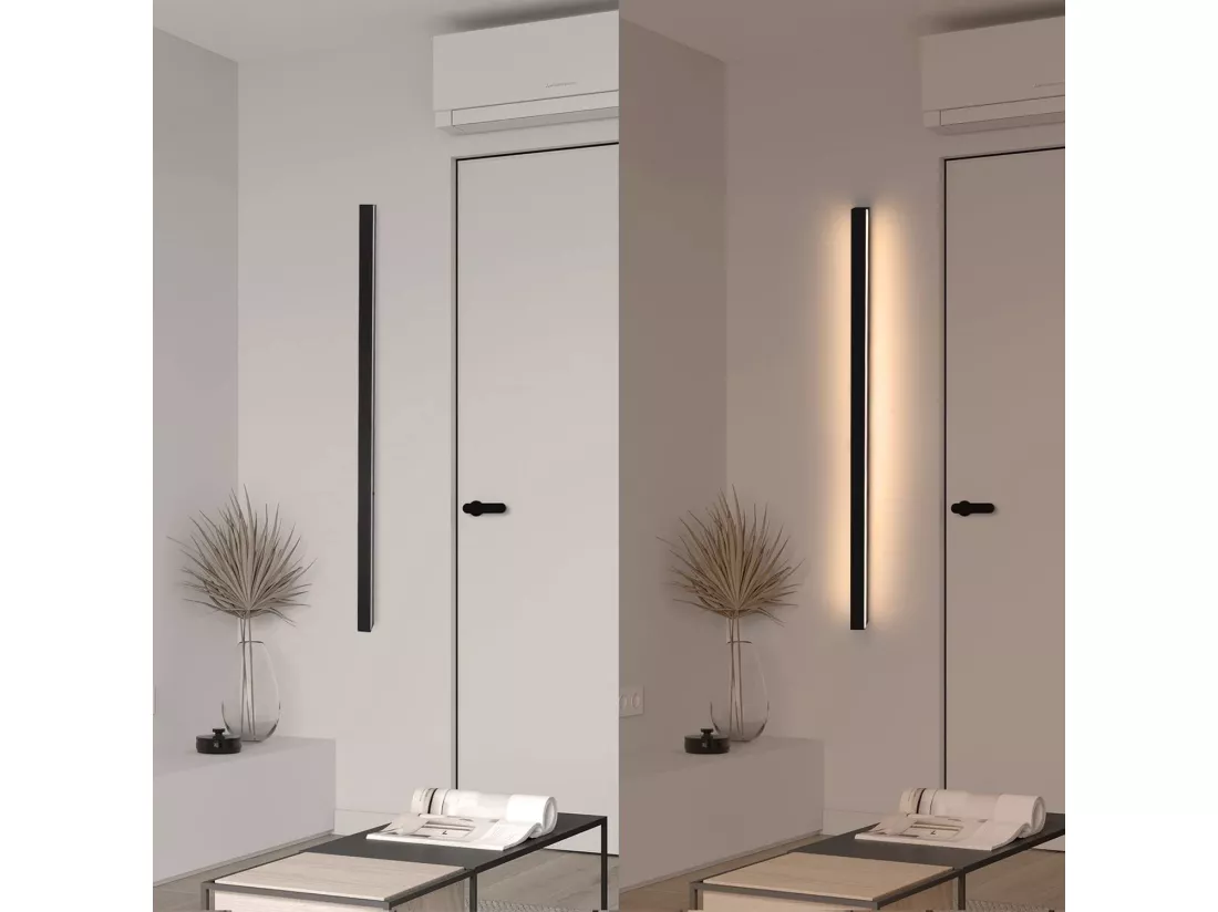 NETTLIFE Applique murale led intérieur - Moderne 100CM 34W couloir blanc chaud lampe de couloir lampe de salon lampe de lit noire éclairage mural