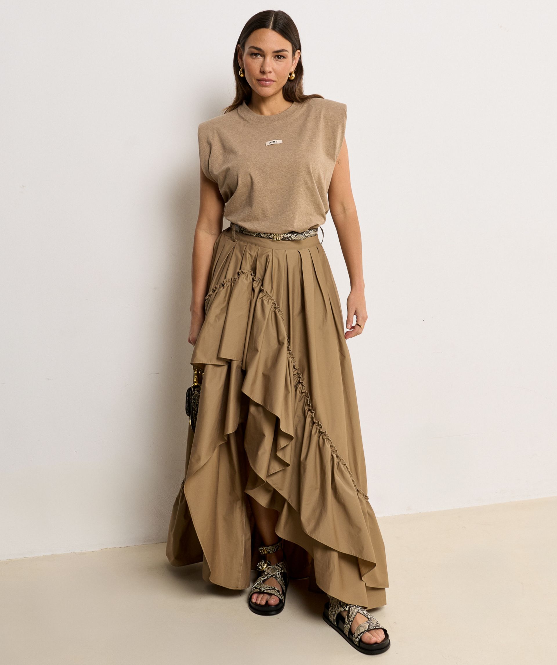 JV-SUE regular fit T-shirt met schoudervulling - light khaki melange