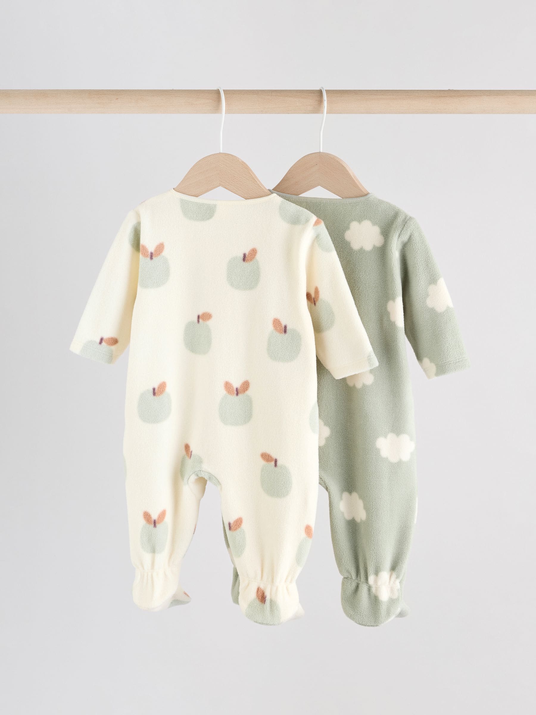 Grijs-groen - Set van 2 baby-onesies van microfleece met tweewegrits
