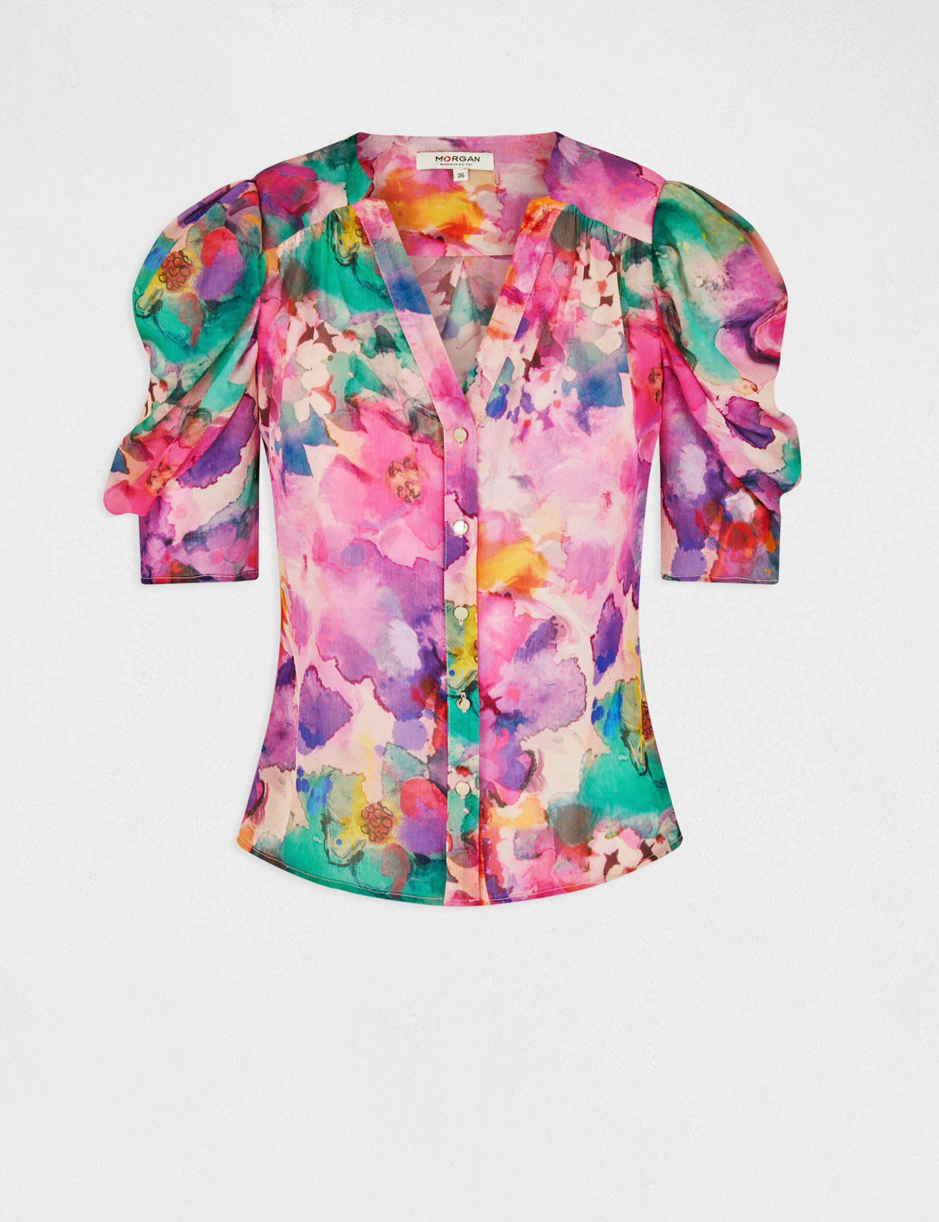 Chemise manches courtes imprimée multico femme - multico