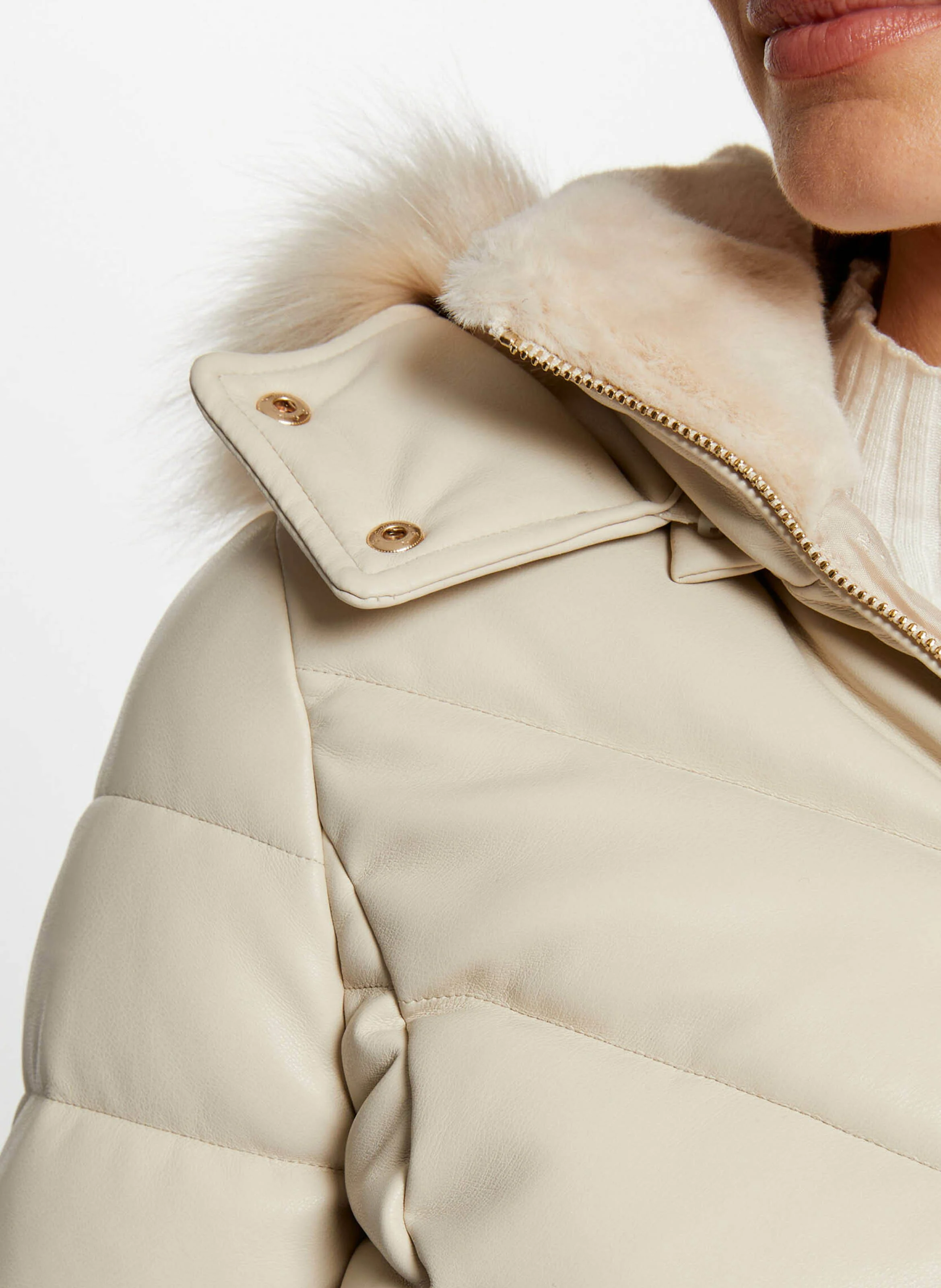 GKIDIA - Doudoune effet cuir à capuche| Beige