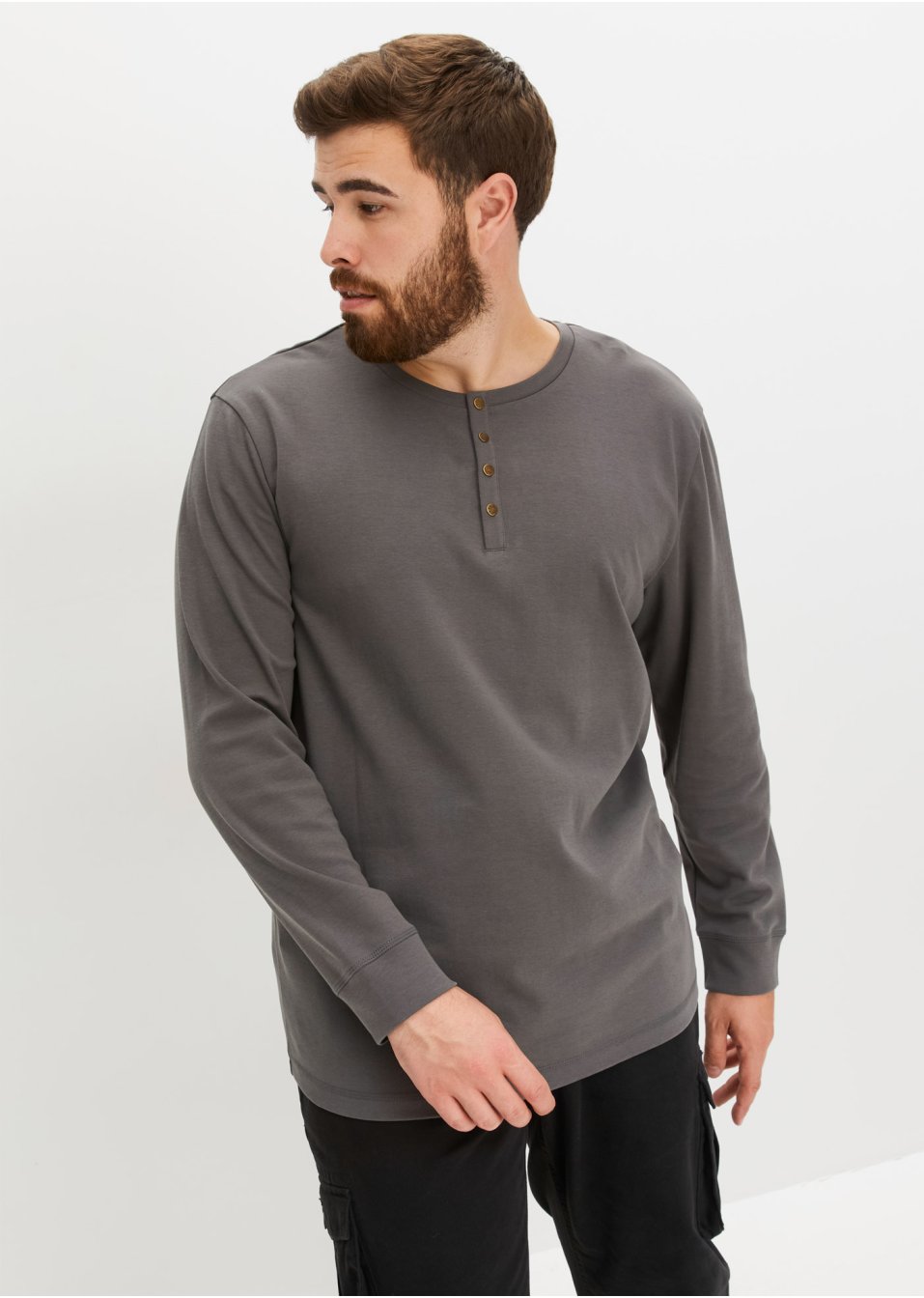 T-shirt col Henley, manches longues