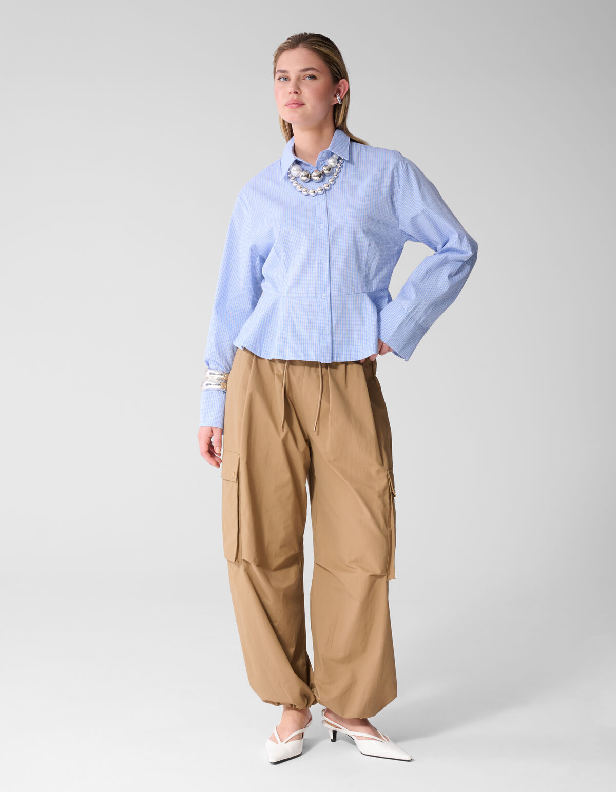 Poplin Peplum Blouse Blauw