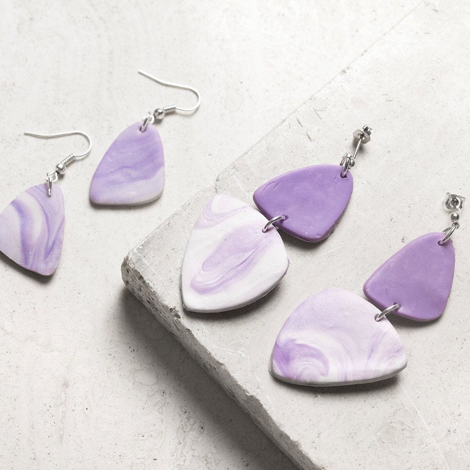 Mini DIY Kit - Smykker - Marmorerede øreringe - lys lilla