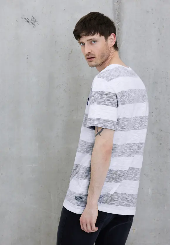 T-Shirt mit Streifen Muster - White