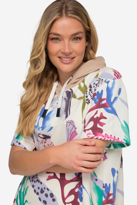 Sweatkleid, A-Line, Strandmotive, Kapuze, Halbarm