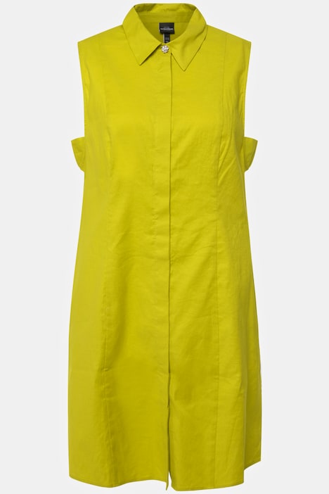 Bluse, Leinenmix, Hemdkragen, Taschen, ärmellos