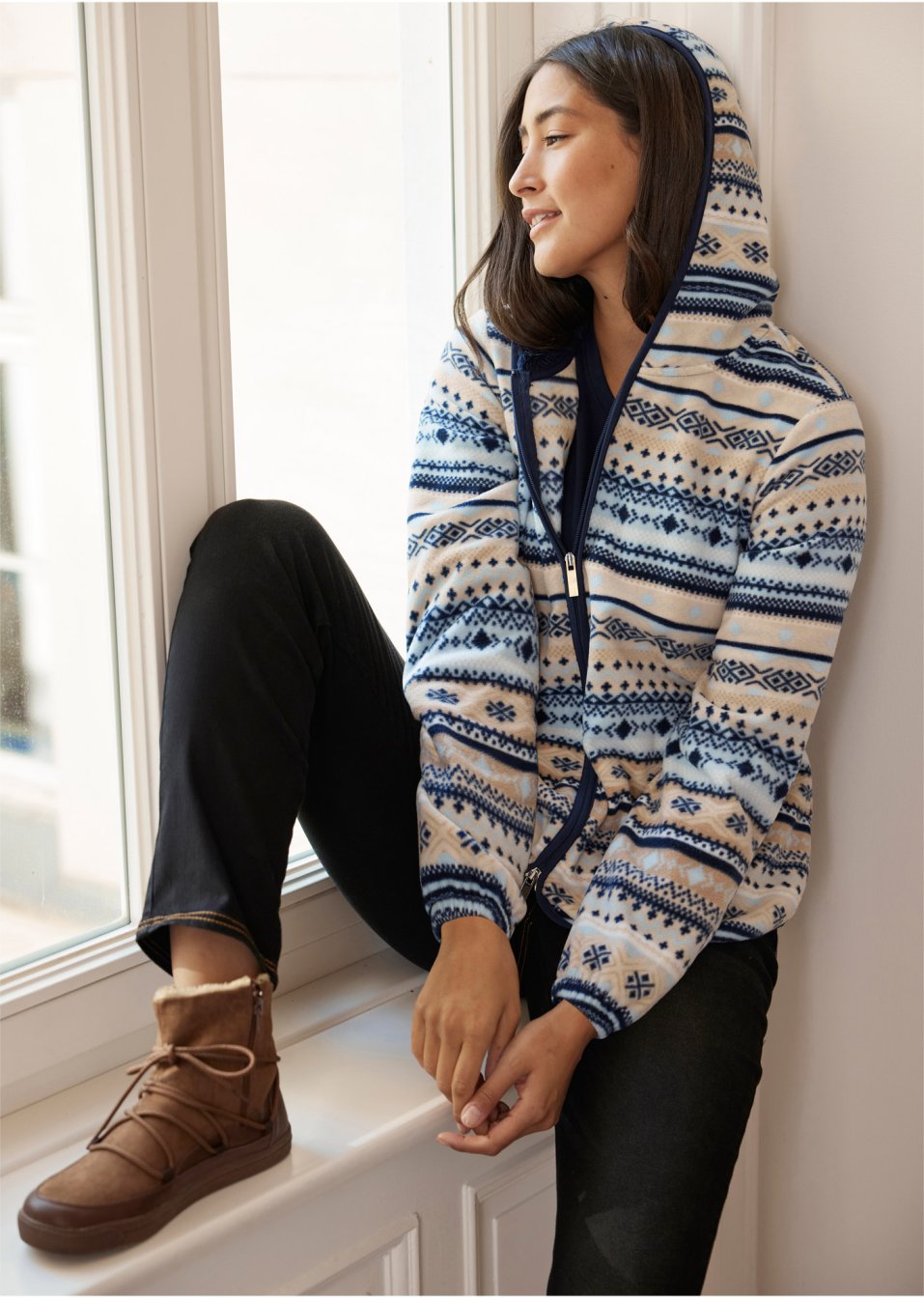 Gilet en polaire à capuche avec motif norvégien