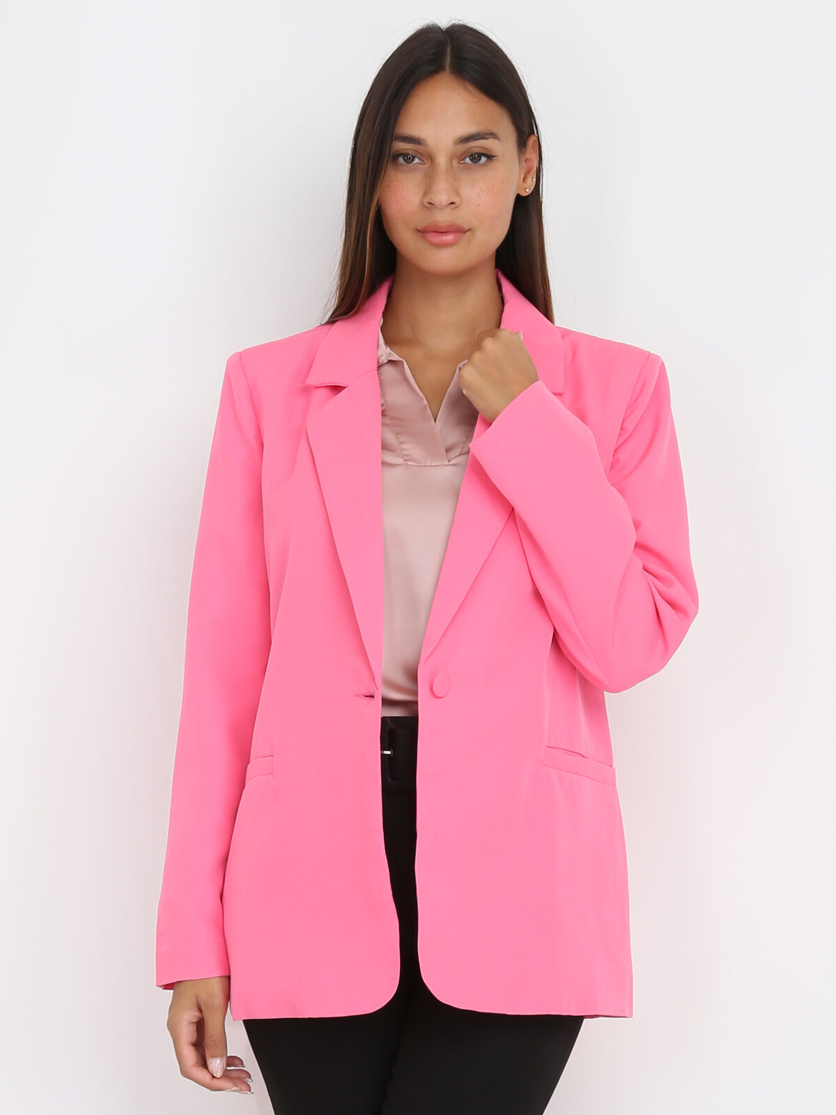 Veste blazer oversize à poches- Rose