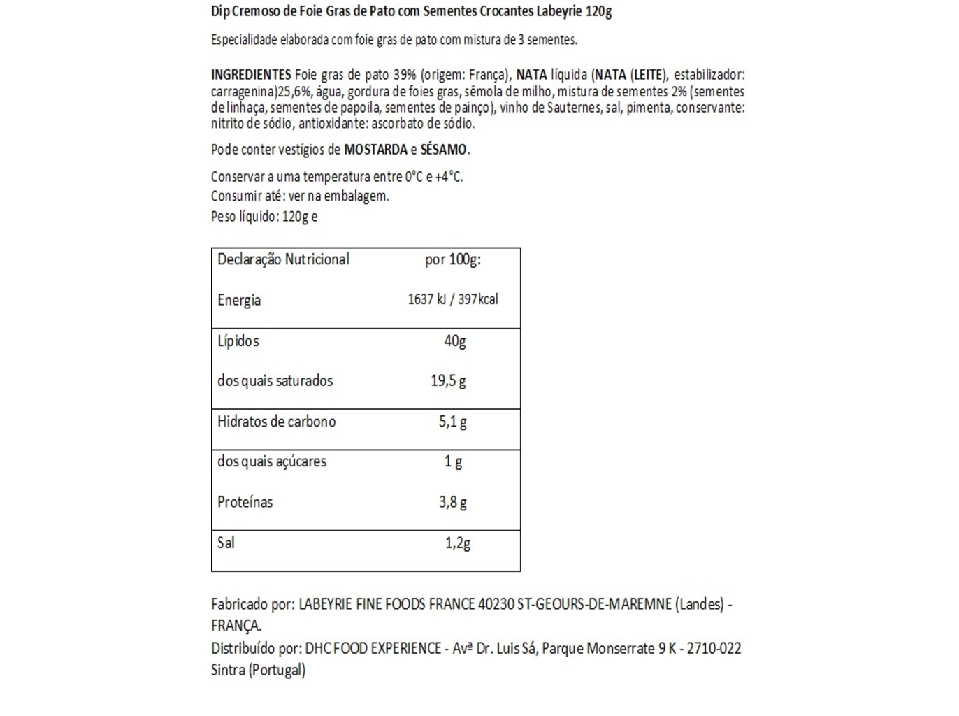 DIP FOIE GRAS LABEYRIE COM SEMENTES 120 G