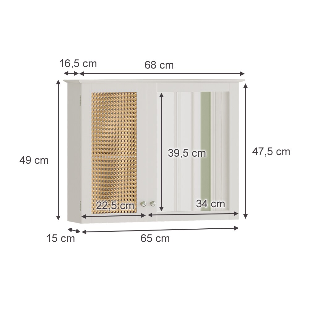 Vicco Spiegelschrank Rosario 60 x 49 cm, Weiß, mit 2 Türen, Badezimmer, modern