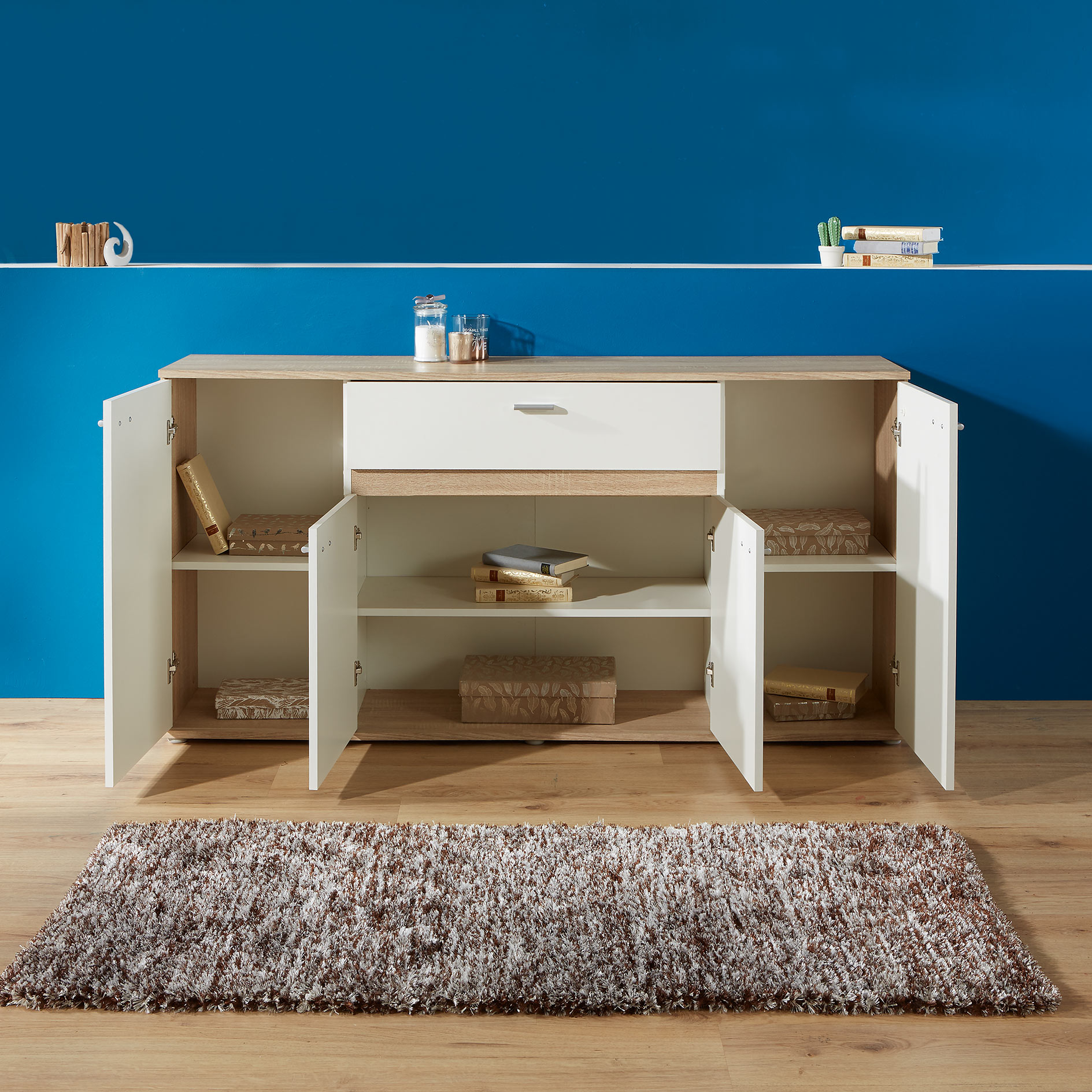 Kommode - Sonoma Eiche - weiß - 4-türig - 160 cm