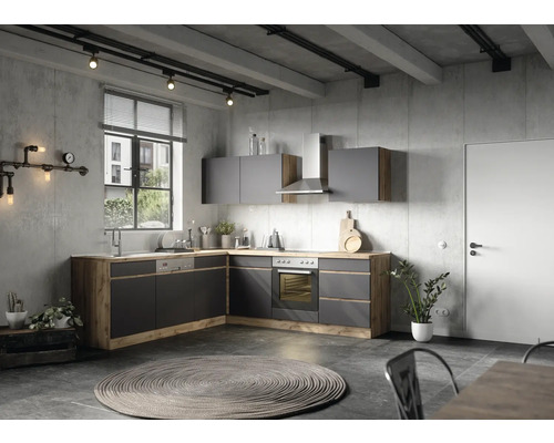 Held Furniture hoekkeuken zonder apparatuur PISA 240 cm grijs mat gedemonteerd omkeerbaar uitvoering 1112.6311
