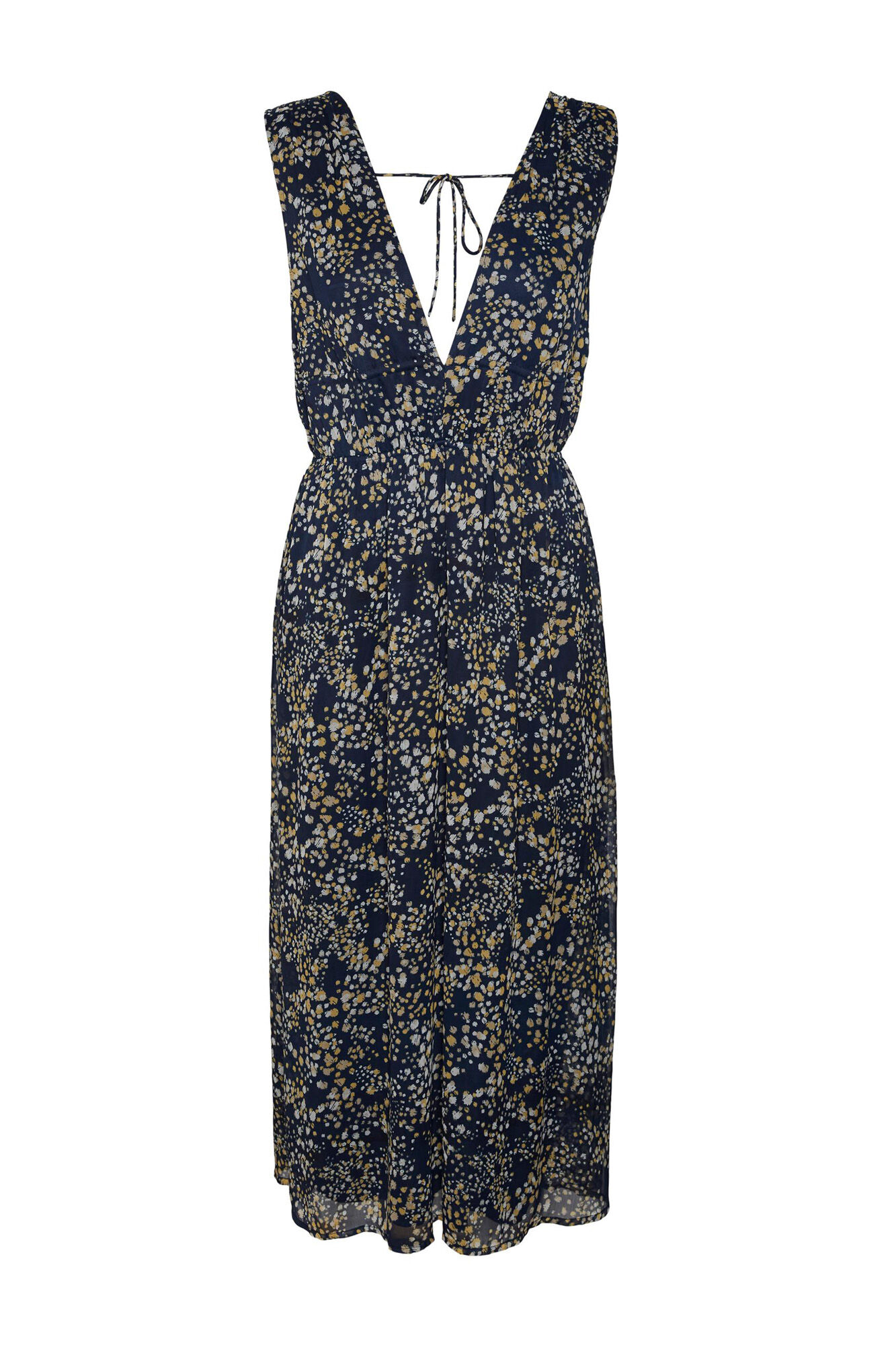 Vestido midi com decote em V - Azul marinho