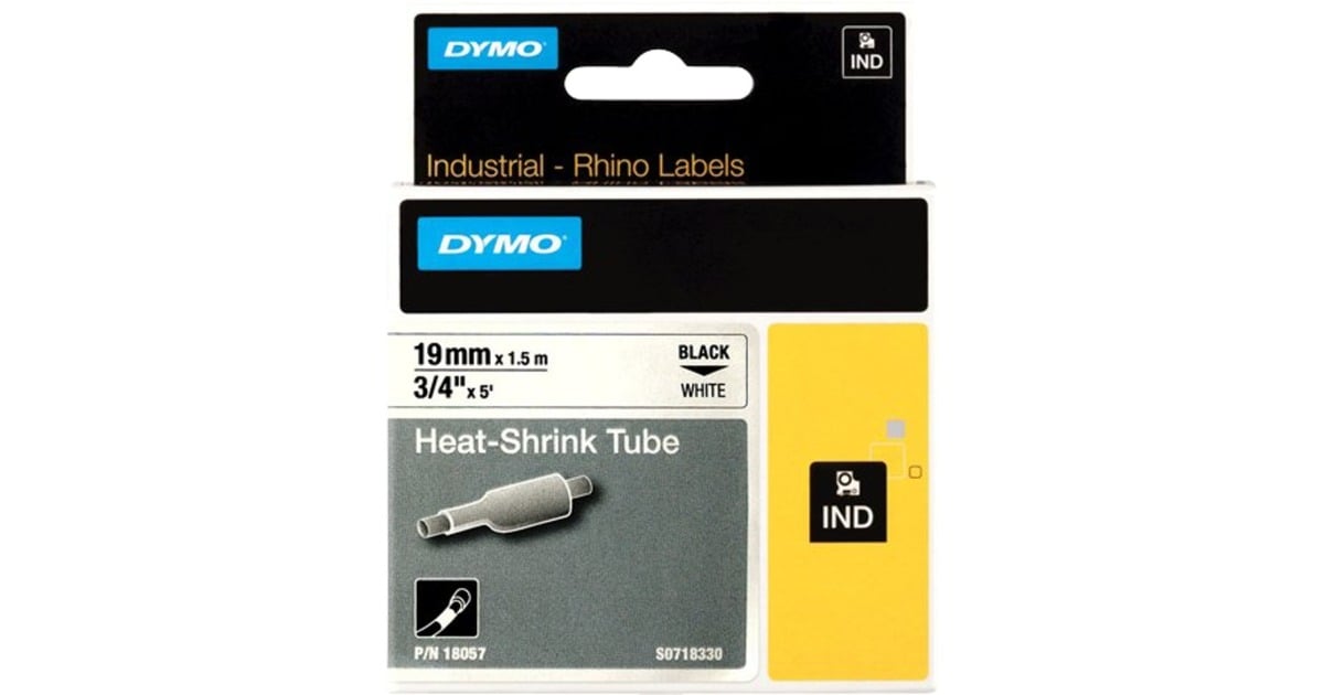 DymoIND krimpkous zwart op wit, 19 mm x 1,5 meter label krimpkous