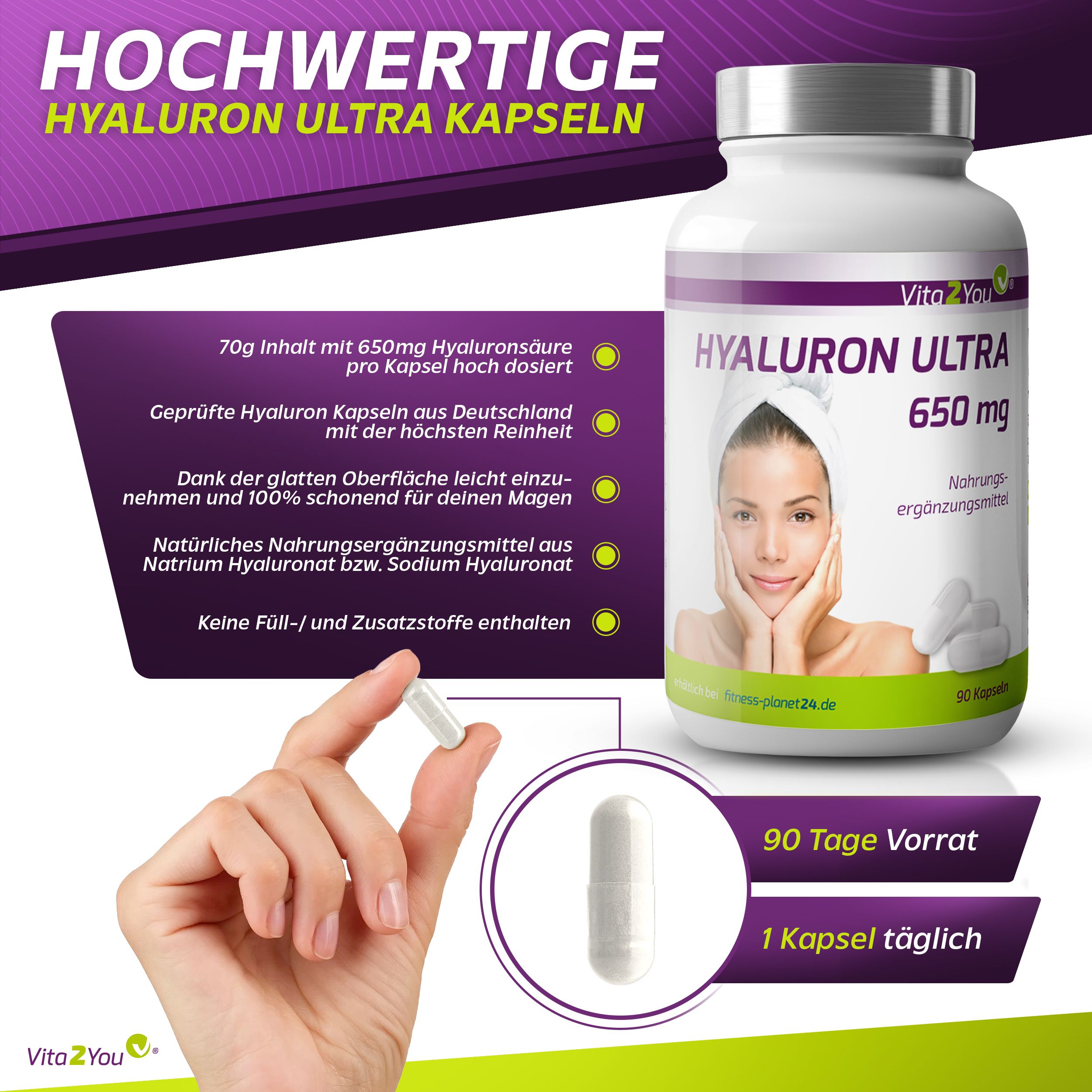 Vita2You Hyaluronsäure Ultra Kapseln 650mg