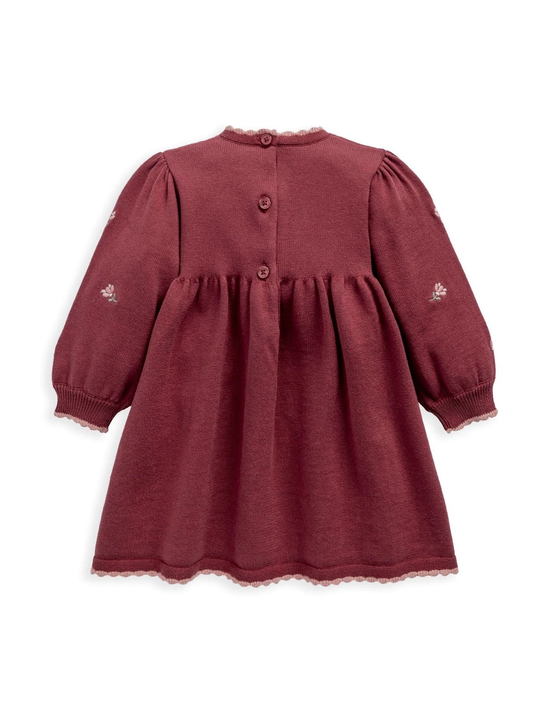 Mamas & Papas Red Floral Embroidered Knit Dress