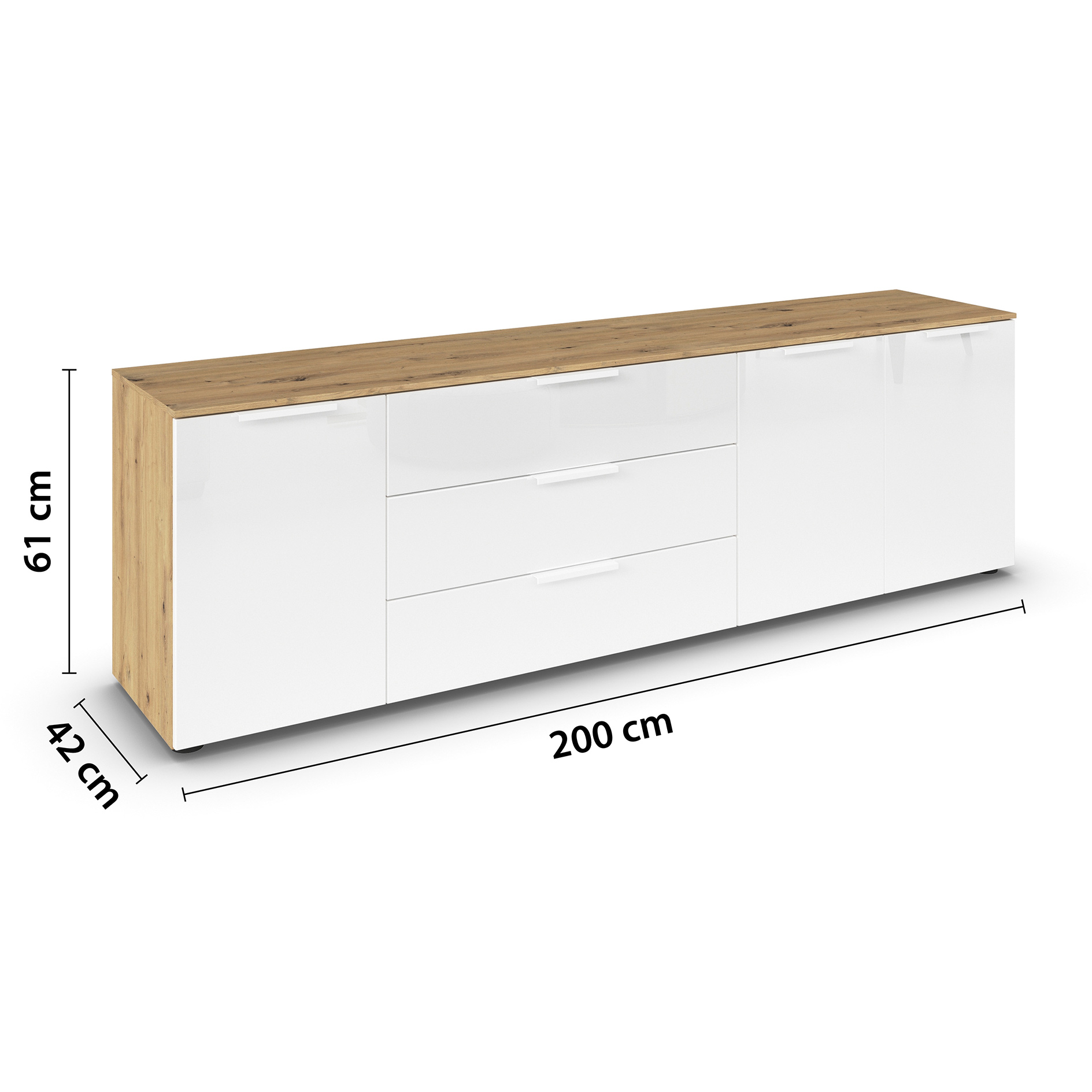 Lowboard - Artisan Eiche - Glasfront - 199 cm