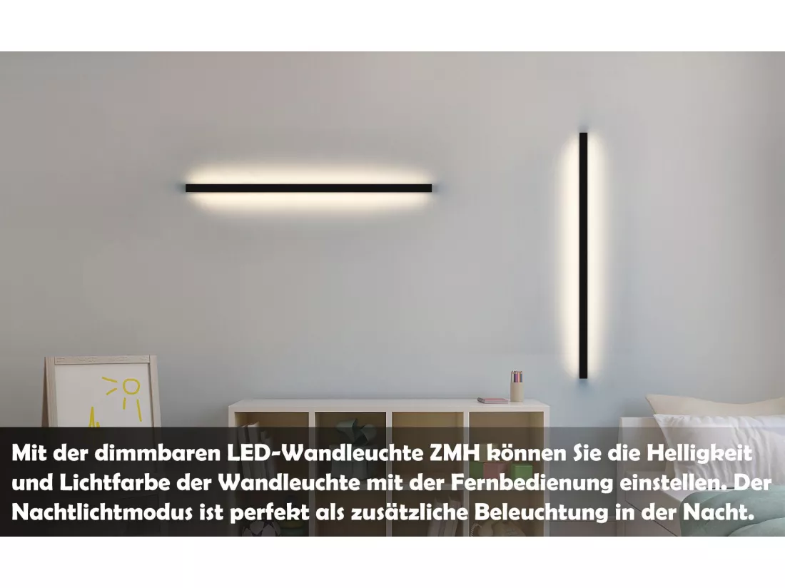 NETTLIFE Applique murale LED pour intérieur, noir, variable, 100 cm, moderne, 15 W, lampe de couloir, éclairage mural