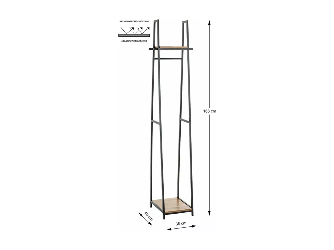 Porte-manteau en bois coloris chêne et métal coloris noir - longueur 38 x profondeur 40 x hauteur 166 cm