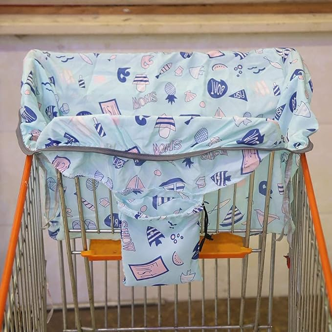 (43x25cm) Hygiene Stoff Kinder Einkaufswagen Sitz Überzug Universal Hochstuhl Schutz Abdeckung inkl. Aufewahrungs Beutel - Fisch / Boot