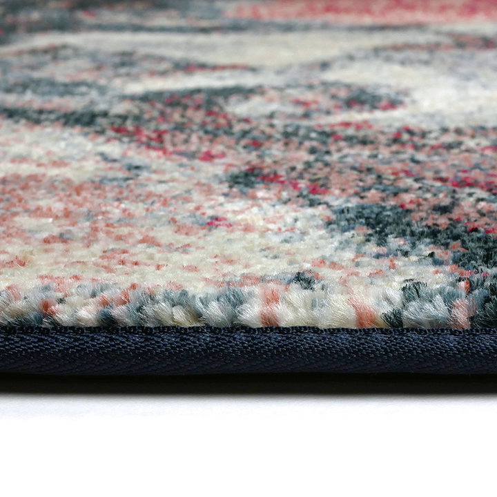 Rond Bloemen vloerkleed - Flores Blauw/Rood | Hoge kwaliteit