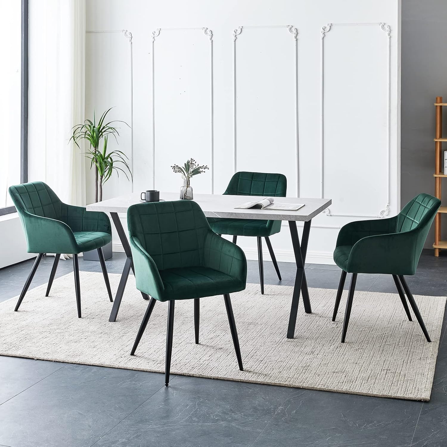 CLIPOP Esszimmerstühle 4er Set Stühle mit Armlehne, Samt Bezug, Esszimmerstuhl Küchenstuhl Polsterstuhl, Stühle für Esszimmer (Samt Grün, 4er Set)